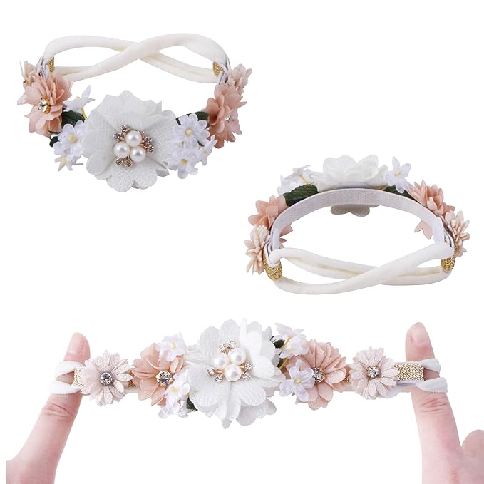 Flower Headband for Baby Girl Elastic Baby Floral Headbands Crown Hairbands Hair Accessories for Newborn Infant Toddlers Kids 3pcs/set