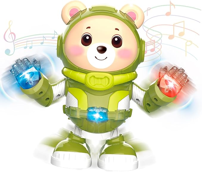 Bear Musical Robot Toy for Toddlers, Baby Musical Easter Green Bear Toy Dancing Crawling Tummy Time Toys, Light Up Infant Toys Birthday Easter Gifts