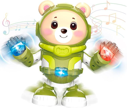 Bear Musical Robot Toy for Toddlers, Baby Musical Easter Green Bear Toy Dancing Crawling Tummy Time Toys, Light Up Infant Toys Birthday Easter Gifts