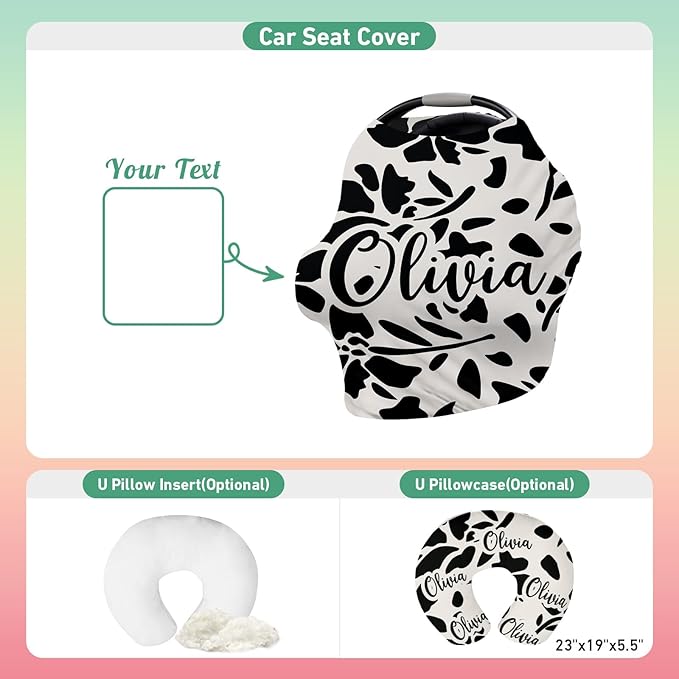 Custom Name Car Seat Canopy - Baby Car Seat Covers, Infant Stroller Cover, Carseat Canopy Christmas Birthday Gifts for Girls and Boys Flower Theme