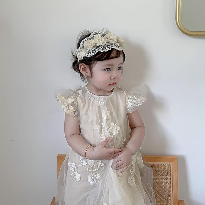 White Lace Flower Headband for Baby Girls Toddler Christening Baptism Hairband Soft Lace Floral Birthday Party Hair Accessories for Newborn Infants Kids (Style 12, One size)