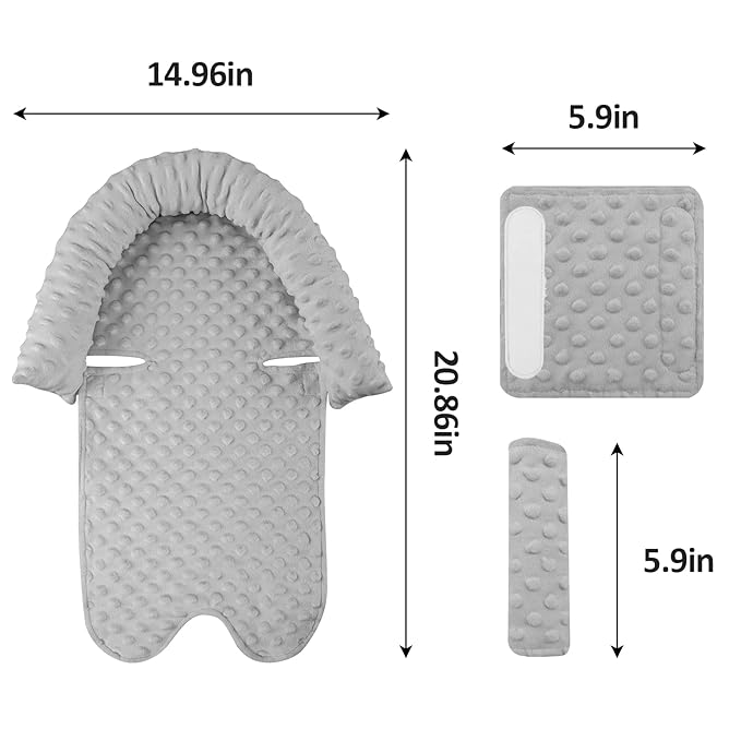 Pea Pod Car Seat Head Support Infant Baby Carseat Head Support & Strap Covers for Newborns Ultra Soft Minky Dotted Fabric Infant Car Seat Cushion Perfect for Baby Carseats, Strollers, and Bouncers