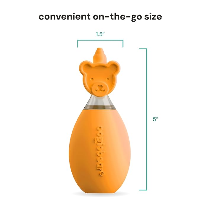 oogiebear: Baby Nasal Aspirator - Safe Booger & Earwax Remover for Newborns, Infants, Toddlers - Better Syringe, Airtight Suction, Nose Sucker - Essential Baby Stuff, Diaper Bag Must-Haves, Orange