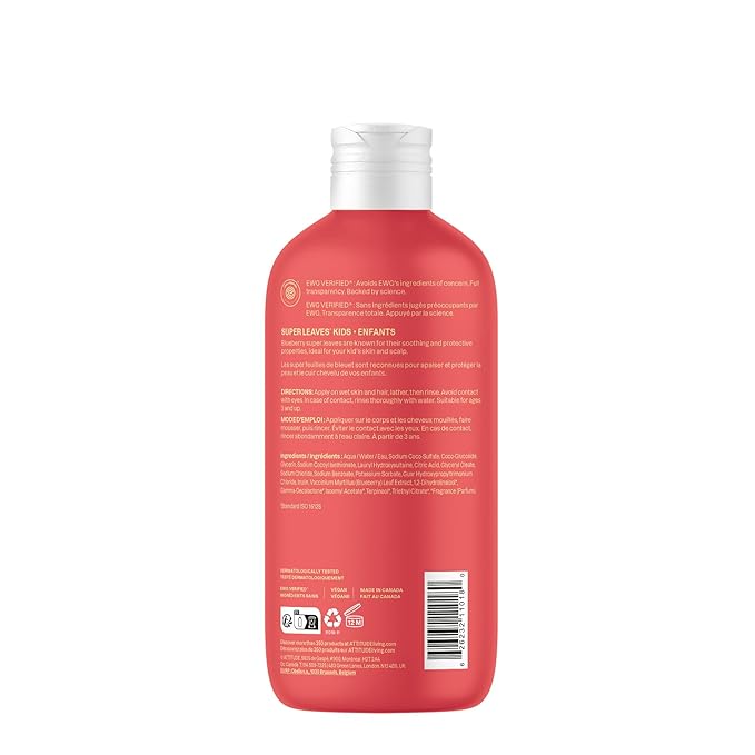 ATTITUDE Shampoo and Body Wash for Kids, EWG Verified Hair and Body Cleanser, Dermatologically Tested Soap, Plant and Mineral Based Bath Products, Vegan, Mango, 16 Fl Oz
