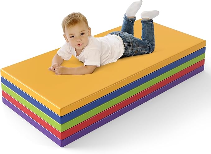 HONEY JOY Thick Daycare Rest Mats, 2-Inch Portable Toddler Floor Mat w/Name Tag Holders for Kids, Non-Folding Foam Napping Mat for Daycare Preschool Travel(5 Pack, Assorted)