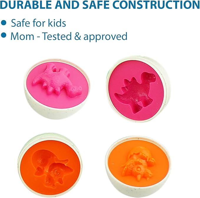 Dimple 12 Dinosaur Egg Matching Toy Play Eggs Easter w/ Holder - Toys for Toddlers STEM Colors & Shapes Recognition Kids Educational Color Sorting Eggs, Multicolored