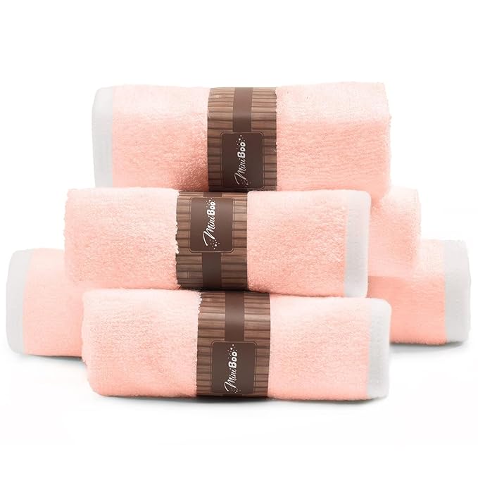 MINIBOO Premium Baby Washcloths for Sensitive Skin - Extra Soft and Absorbent Viscose from Bamboo Face Cloths and Newborn Bath Face Towel - Perfect as Baby Gifts - 6-Pack (Pink)