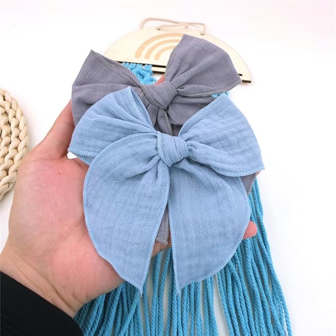 Pack of 4 Gorgeous Fable Bow Hair Clips for Girls Women Linen Hair Bow Alligator Clips Toddler Baby Mom Young Girl Hair Accessories (Blue Sky)