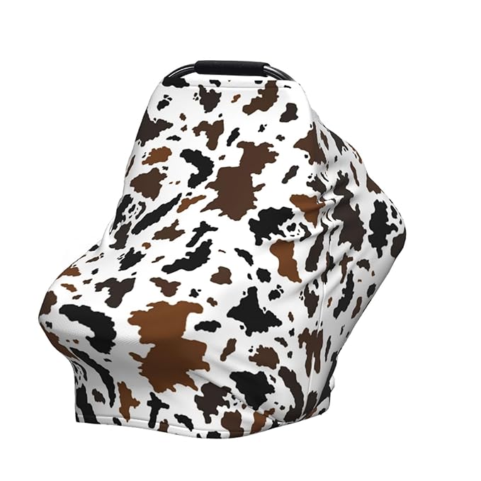 Brown Cow Print Western Baby Stuff Car Seat Covers Multi-Use Car Seat Canopy Carrier Cover, Breathable Breastfeeding Cover Boys & Girls