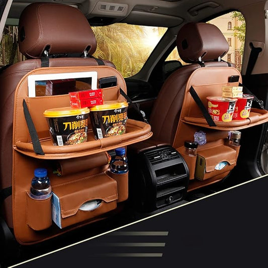 Car Seat Back Organizer PU Leather Storage Bag Universal Auto Multi-pocket Backseat Organizer with Foldable Table Tray
