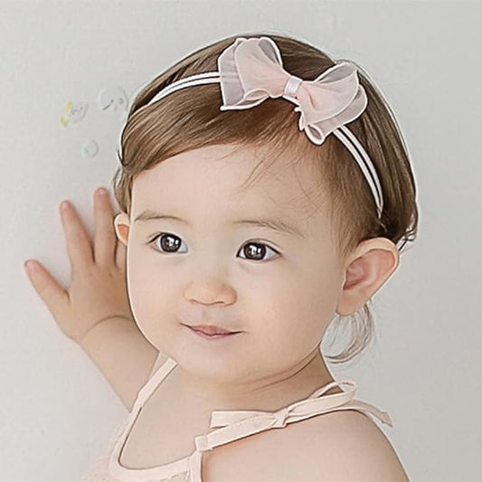 Baby Girls Lace Bow Headband Cute Chiffon Bow-Knot Toddler Hairband Elastic Soft Lace Infants Birthday Party Hair Accessories (Pink-3, One size)