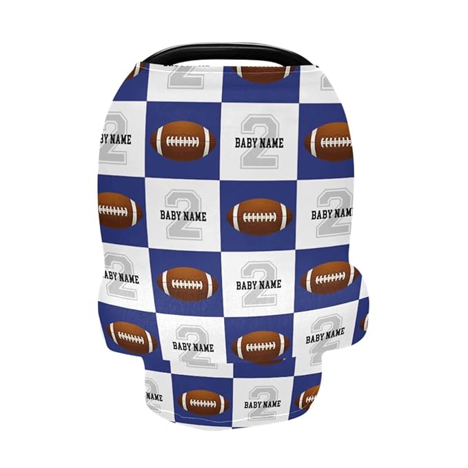 Personalized Baby Car Seat Cover for Babies, Custom Name Baby Car Seats Canopy for Boys, Nursing Breastfeeding Stroller Covers for Infant Newborn, Shower Gift (Football Blue)