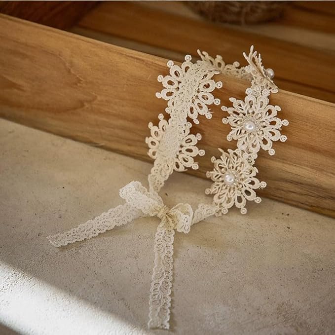 Lace Big Bow Baby Girls Headband Floral Hair Band Toddlers Newborn Infants Christening Baptism Party Hair Accessories for 0-36 Months Elastics Hairband (Style 2)