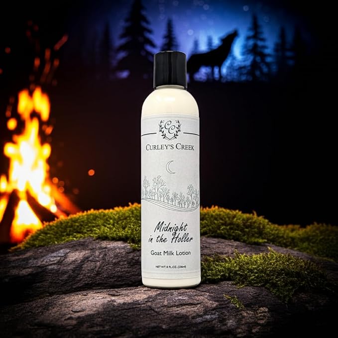 Curley's Creek Goat Milk Lotion | Handmade Natural Skincare | 4 ounce & 8 ounce 8 ounce, Midnight in the Holler (Spicy)