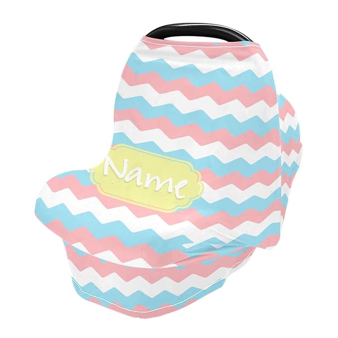 Personalized Baby Car Seat Covers for Boys Girls, Customized Carseat Cover with Name, Infant Carrier Cover Stroller Canopy, Nursing Cover Breastfeeding Scarf for Newborn Babies, Wavy Lines Pattern