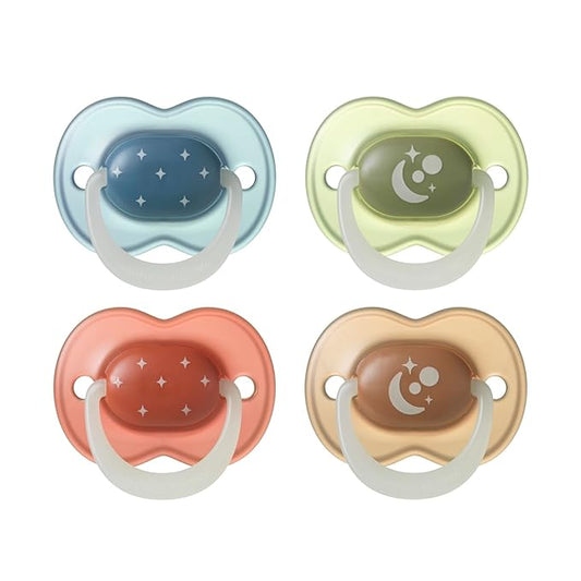 Tommee Tippee NightGlow Pacifiers, 6-18 Months, Glow in the Dark, Symmetrical Nipple, 100% BPA Free Silicone, Dishwasher and Sterilizer Safe, Twilight Tones, Pack of 4