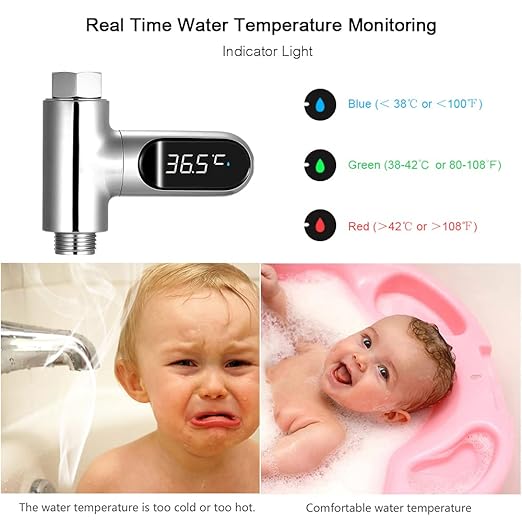 Kavolet Shower Thermometer Display, LED Digital 0~100℃ Baby Bath Water Thermometer, Fahrenheit/Centigrade Display, 360° Rotating Screen, for Baby Kids Bathroom Kitchen