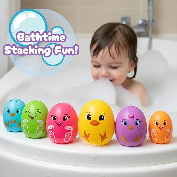 ArtCreativity Stacking Egg Cup Bath & Pool Toys – Set of 11 – Nesting Bunny & Chick Water Toys for Toddlers – Colorful Educational & Playtime Toys for Kids – Baby Bath Toy Set for Ages 3+