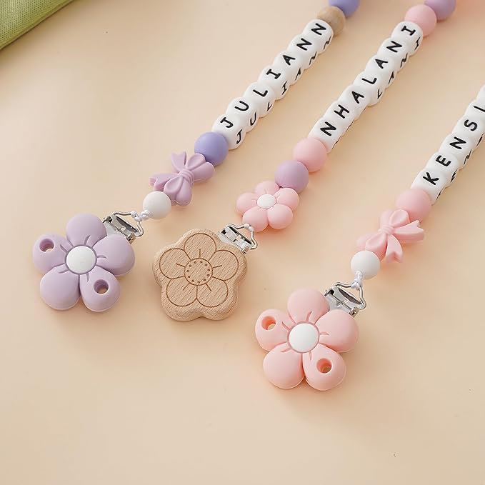 Personalized Baby Pacifier Clip with Name, Customized Name Silicone Holder Clip for Boy Girl