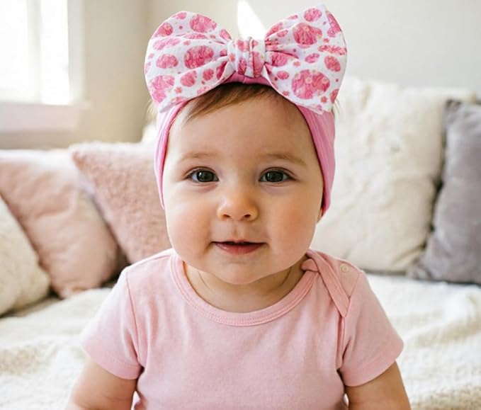 Easter Bunny Headband for Baby Girl, Turban Nylon Elastic Hair Band with Flower Bow, Newborn Infant Toddler Easter Hair Accessories (Y17, FZ)