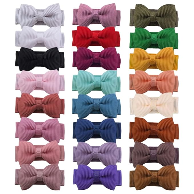 24 Pcs Thumbnail Hair Bow Snap Clips for Toddler Baby Fine Hair Clips in Fringe Bangs Tiny Bow Accessories Infant Baby Girl Kids Mini Hairbow