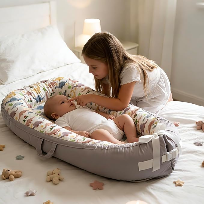 Baby Lounger | Organic Cotton Infant Lounger | Reversible, Adjustable & Portable Floor Lounger | Soft, Breathable, Washable Cover