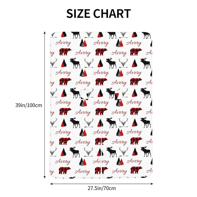 Personalized Plaid Design Adventure Bear and Deer Baby Car Seat Canopy for Babies with Name, Custom Multi-use Blankets for Baby Boys Girls, Peekaboo Minky Nursing Stroller Cover Canopies for Newborn