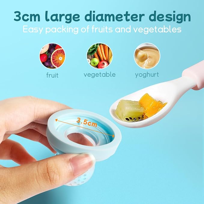Baby Solids/Frozen Fruit Feeder Pacifier, Infant Teether Toy 4M+, BPA-Free Silicone Pouch & Nipple, Safely Introduce Solids, Teething Relief, 2-Pack