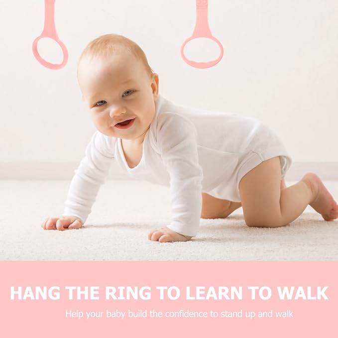 SAFIGLE 4pcs Pull up Rings Standing Walker Crib Tool Ring Playpen Crib Hook Help Stand Up Walking Training Tool for Newborn Pink Supplies