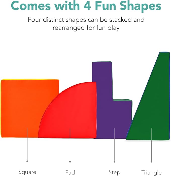 Best Choice Products Soft Foam Climbing Blocks for Toddlers, 4-Piece Baby Play Set, Easy-Clean Vinyl Foam Shapes, Safe Certified Materials, Early Learning Motor Skill Development Toy - Multicolor