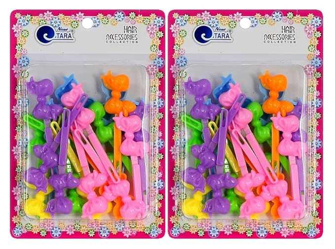 Classics Self Hinge Hair Barrettes for Girls Plastic Hair Barrettes for Baby bow Girl Barrettes 80s 90s Bow Cartoon Design Hair Pins for Baby Girls Toddlers total 40 count (PASTEL MIX)