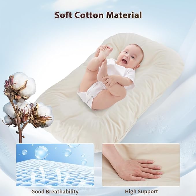 Baby Lounger for Newborn, Portable Baby Nest for Infant 0-12 Months, Infant Floor Seats & Loungers for Home and Travel (White)