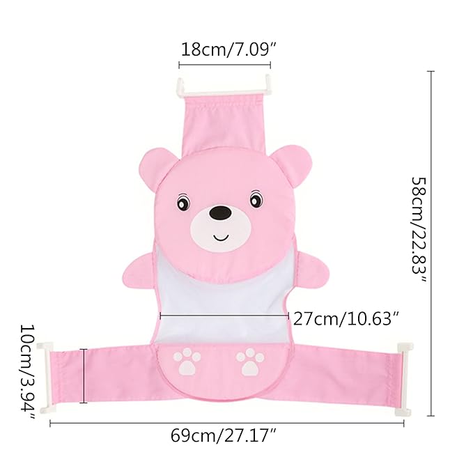 Cute Cartoon Bear Baby Bathtub Net Pocket Foldable and Portable Shower Net Bed Adjustable Bathing Net Infant Shower Gift Cute and Secure