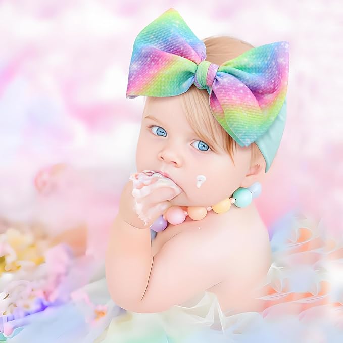Rainbow Colored Hair bows for Newborn Infant Toddler Baby Girl Pink Purple Headbands 3pcs Girls Hair Accessories Baby Shower Gifts