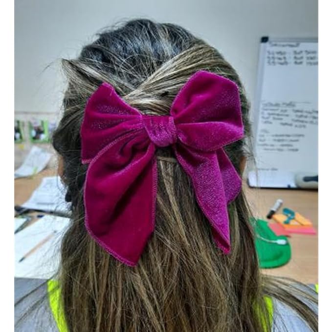 Pack of 4 Large Velvet Fable Bow Hair Clips for Kids Toddler Girl Mom Velvet Hair Bow Alligator Clips Baby Girls Women Hair Accessories (Purple/Smoke Blue)
