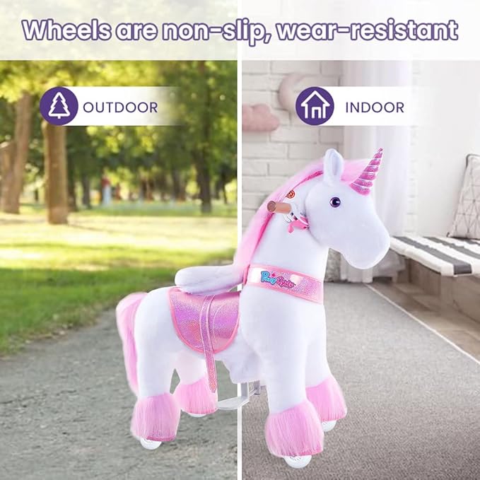 PonyCycle Ride on Unicorn Classic Model U (with Brake/ 36" Height/Size 4 for Age 4-7) Toddler Pink Horse Ride on Toys for Girls Ride on Horse Plush Ux402