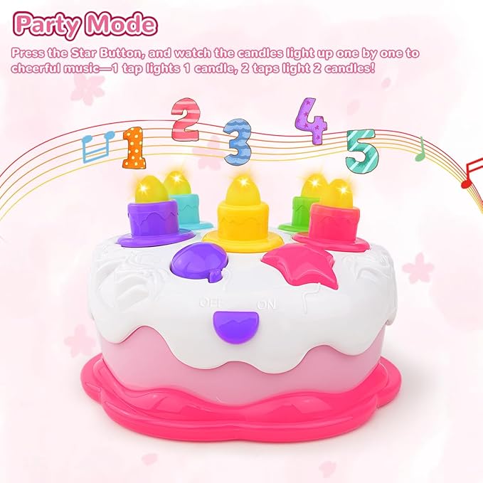 Love&Mini Birthday Cake Toy - Musical Toy Cake for 1 Year Old Boys Girls, Blow Candles & Counting Fun, First Birthday Gift for Toddlers (1-3 Years)