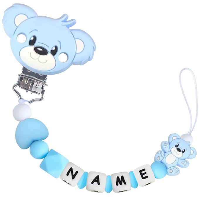 Personalized Baby Pacifier Clips with Name Personalized Stroller Clip Teddy Bear Baby Gifts (Bear)