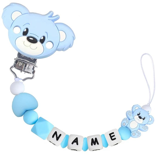 Personalized Baby Pacifier Clips with Name Personalized Stroller Clip Teddy Bear Baby Gifts (Bear)