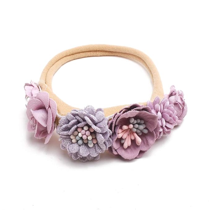 cherrboll 3pcs Baby Girl Flower Headbands, Super Soft & Stretchy Nylon Floral Hairbands for Newborn Toddler