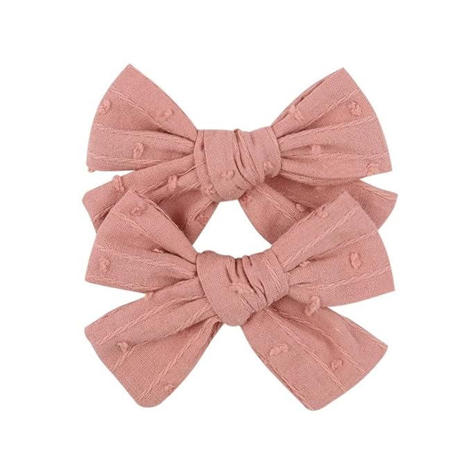 3.2'' Girls Hot Pink Linen Hair Bows Clips - Alligator Clips Hair Accessories for Little Girls, Toddlers, Kids, and Teens