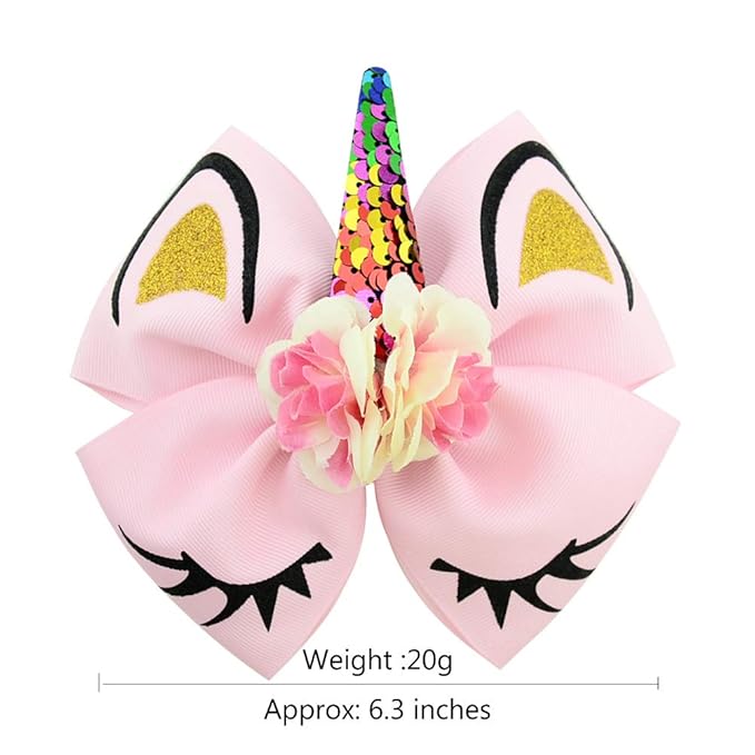 Girls Unicorn Hair Bows with Alligator Hair Clips Cheer Bows Hair Accessories for Kids Toddlers 6 Packs