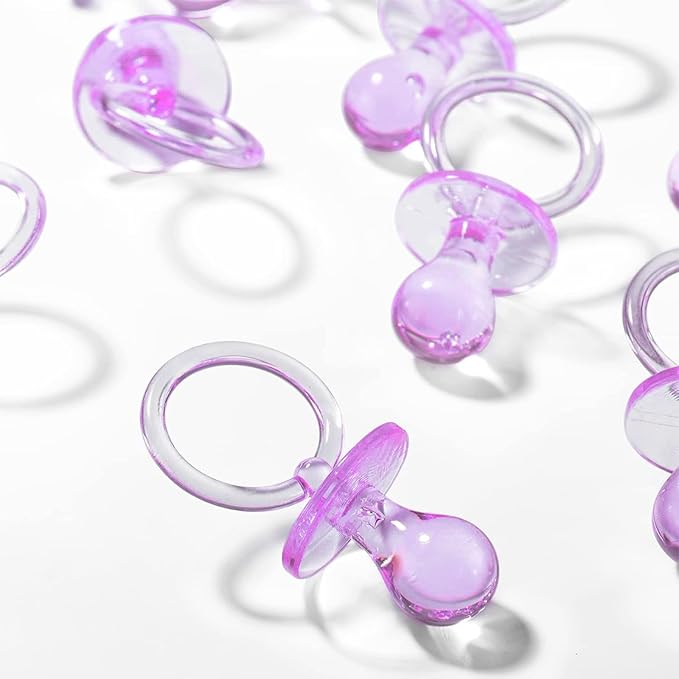 36 Pieces Acrylic Pacifiers for Baby Shower Games Girl, 2.5'' Baby Shower Pacifiers, Bulk Pacifier for Hunt Games, Gender Reveal Table Scatter, Party Favors Decoration(Purple)