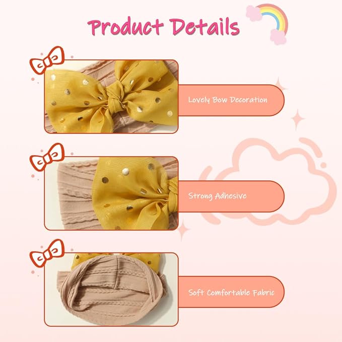 5 Pcs Baby Chiffon Bow Headbands Baby Girls Nylon Handmade Headband Soft Stretchy Hairbands for Newborn Infant Toddler 0-3Years