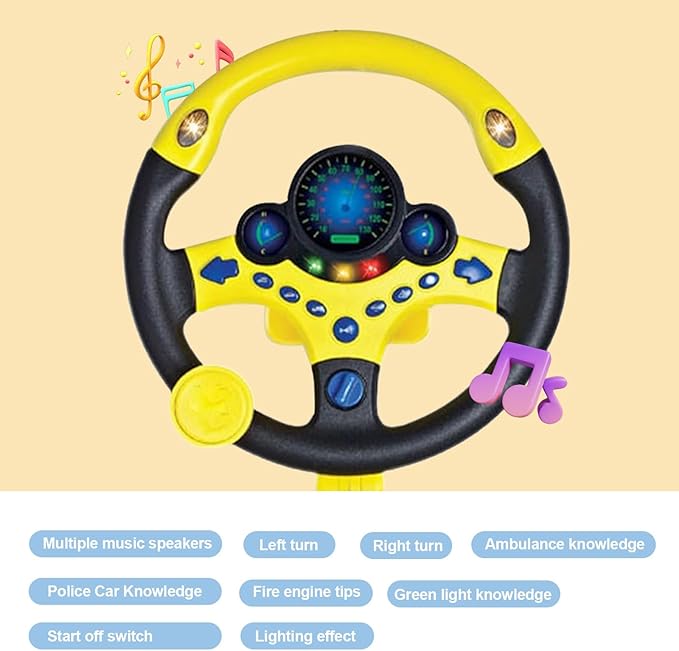 Steering Wheel Driving Toy, Simulated Steering Wheel for Kids, Electric Car Steering Wheel Toys，Electric Early Steering Wheel Toys with Music and Sound, Perfect and Ideal for Kids