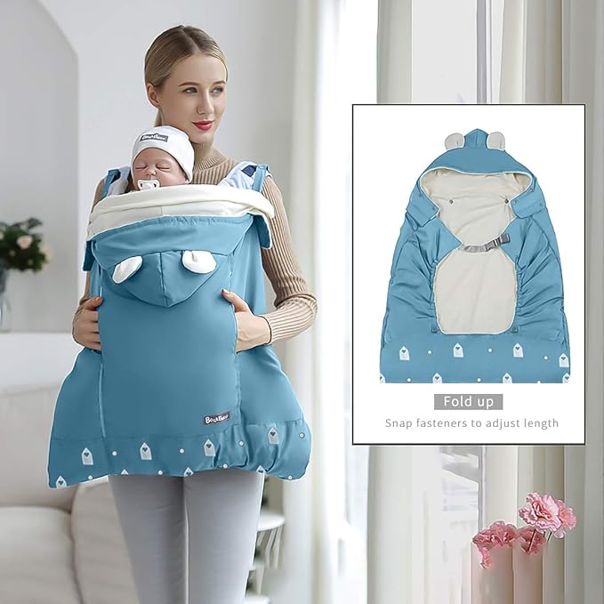 SONARIN Universal All Seasons Weather Cover for Baby Carrier,Cloak for Winter Warm,Footmuff,Windproof,Waterproof,Detachable hat(Blue)