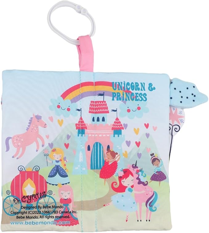 bebe mondo Unicorn Baby Books 0-6 Months Toys 6 to 12 Months, Touch Feel Cloth Crinkle Books for Babies,Infants, Soft Sensory Stroller Toys, Easter Baby Gifts Shower Items, Chweing Book (Princess)