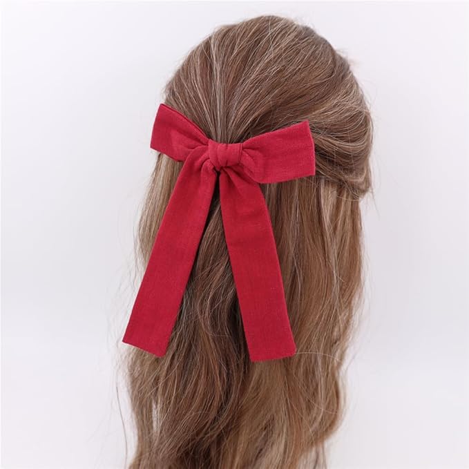 3 Styles Hair Bow Clips for Little Girls Toddler Baby Mom Women Hair Barrettes Accessories 4 Pcs Cotton Linen Bows Scarlet