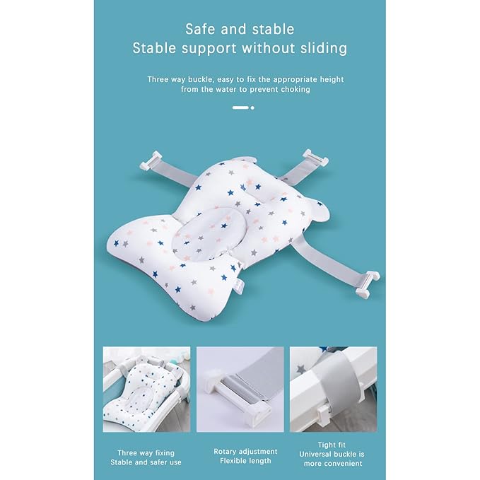 Baby Bathtub Seat Cushion, Adjustable Non-Slip Bath Support Seat Pad, Floating Bath Tub Pillow Mat for Newborn Infant Babies 0-12 Months