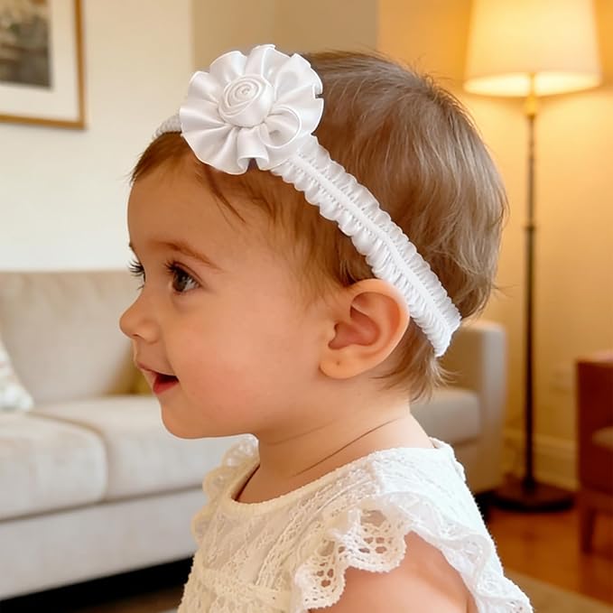 Baby Girls Headband White Bow Lace Headbands Soft Elastic Bowknot Hairbands Cute Hair Accessory for Newborn Kids Infant Toddler Baptism Birthday Party (Bow A)